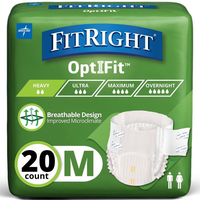 FitRight OptiFit Extra Adult Briefs, Incontinence Diapers with Tabs, Moderate Absorbency, Medium, 32 to 44", 20 Count - Image 1